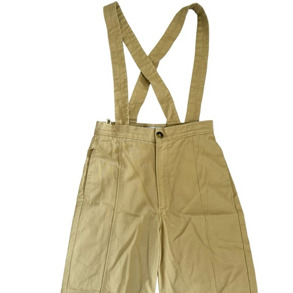 Zara Lyocell & Cotton Women's High Waisted Pants with Suspenders in Tan Size S - Picture 4 of 8
